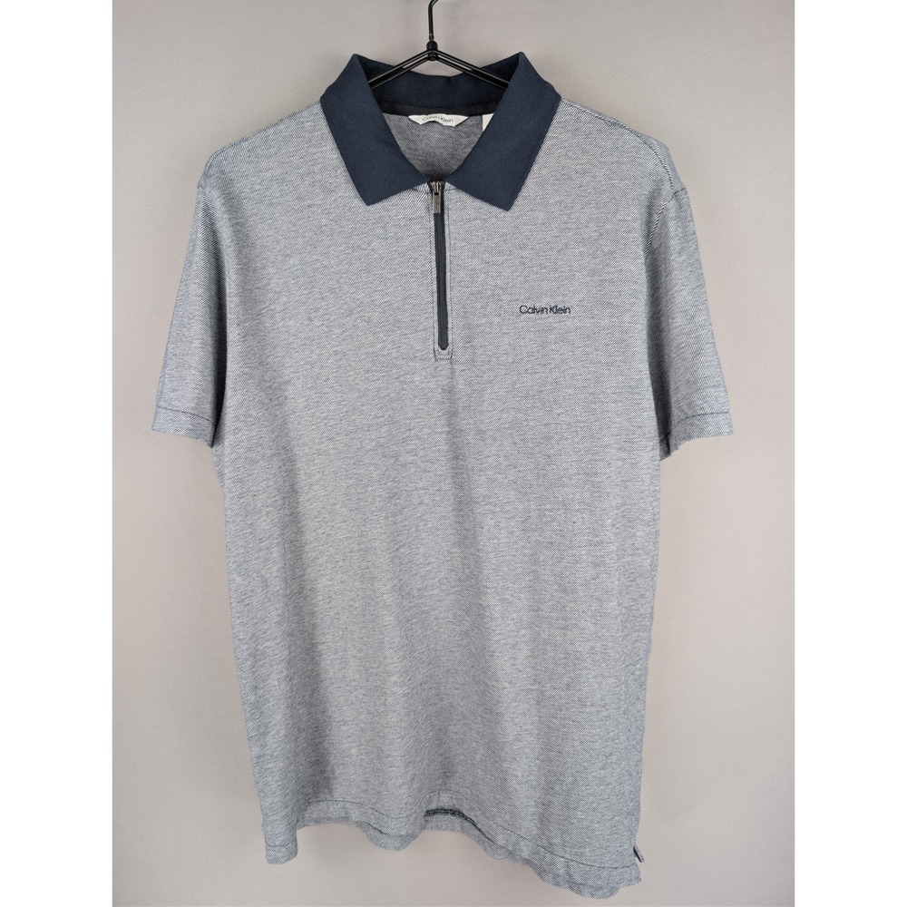 Calvin Klein Men's M Quarter-Zip Heather Grey Navy Cotton Polo EUC